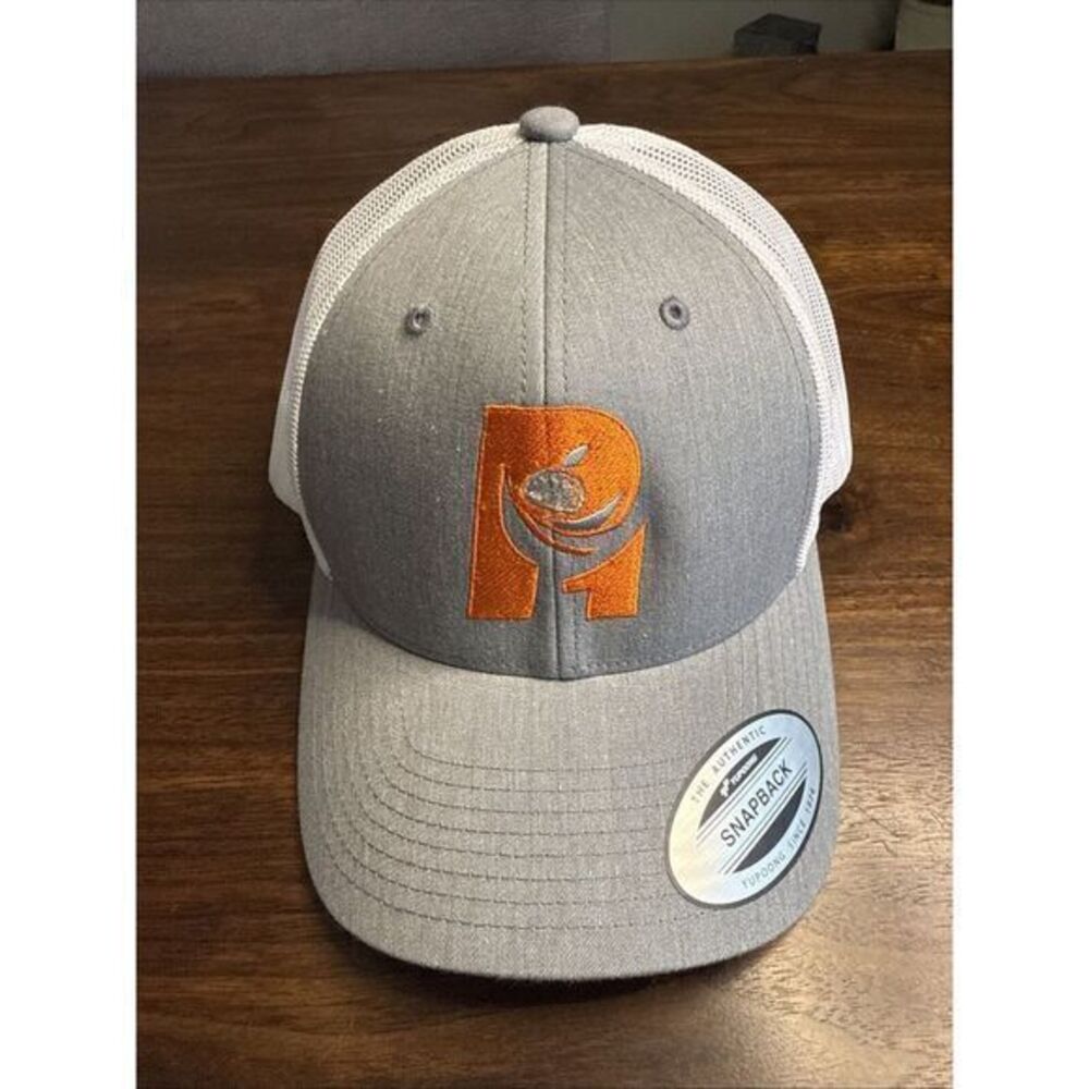 Yupoong The Classics Snapback Trucker Hat Grey White Orange Logo Mesh‎ Cap